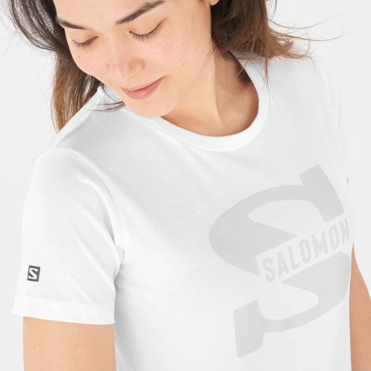 Salomon Outlife Big Logo Short Sleeve Women's T-Shirts White | CA 45D19